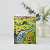 Carte Postale Countryside with Cows and Stream Fantasy Painting (Debout devant)