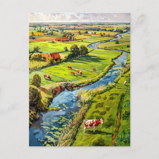 Carte Postale Countryside with Cows and Stream Fantasy Painting (Devant)