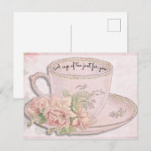Carte Postale Coupe de thé pour la fête des mères rose (Devant / Derrière)