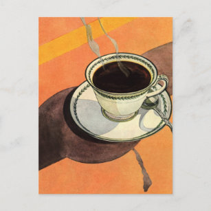 Carte Postale Coupe vintage de café, soucoupe, cuillère, dîner r