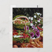 Carte Postale Couper le panier de fruits de pastèque avec fleurs (Devant / Derrière)