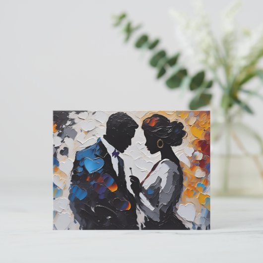 Carte Postale Couple Abstrait amoureux au milieu des coeurs colo (Debout devant)