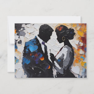 Carte Postale Couple Abstrait amoureux au milieu des coeurs colo