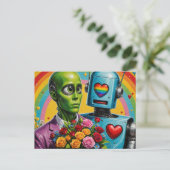 Carte Postale Couple Alien et robot (Debout devant)