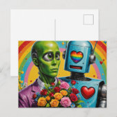 Carte Postale Couple Alien et robot (Devant / Derrière)