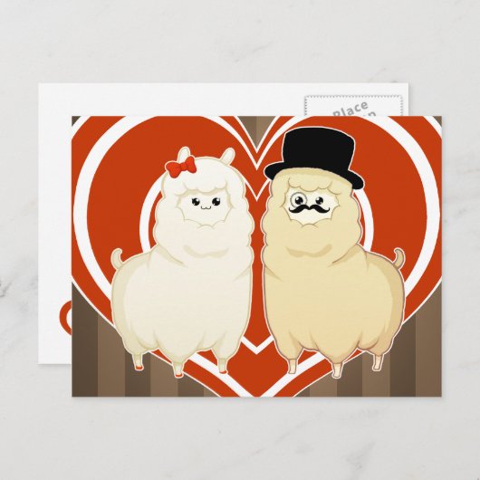 Carte Postale Couple Alpaca mignon et fantaisie (Devant / Derrière)