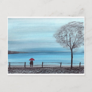 Carte Postale Couple amoureux de parapluie rouge