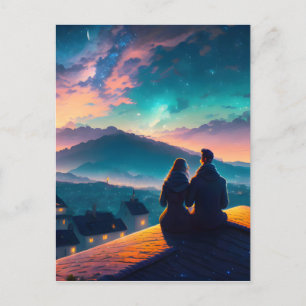 Carte Postale Couple Assis Sur Le Toit