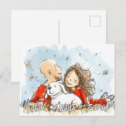 Carte Postale Couple avec Chien blanc (Devant / Derrière)