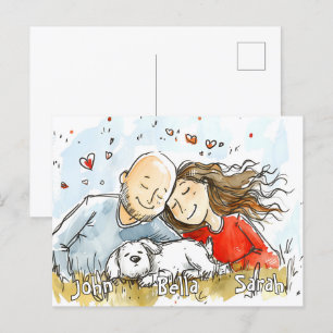 Carte Postale Couple avec Chien blanc