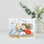 Carte Postale Couple avec Chien blanc (Debout devant)
