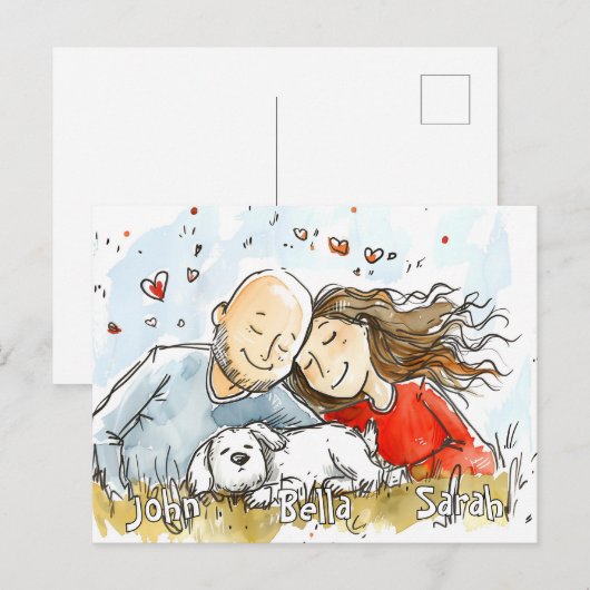 Carte Postale Couple avec Chien blanc (Devant / Derrière)