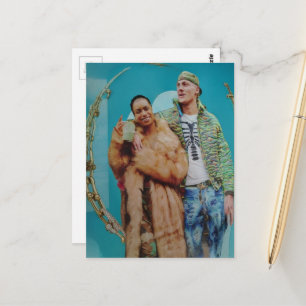 Carte Postale Couple dans le cadre or et bleu Collage