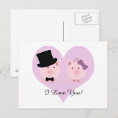 Carte Postale Couple de cochon mignon (Devant / Derrière)