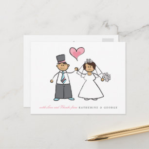 Carte Postale Couple de dessin animé brun M. et Mme Mariage Merc
