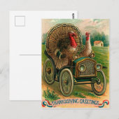 Carte Postale Couple de dindes sur une voiture classique, drôle (Devant / Derrière)