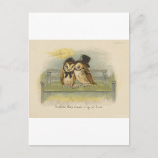 Carte Postale couple de hiboux sur banc
