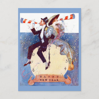 Carte Postale Couple de l'Horloge Vintage Bonne Année