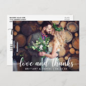 Carte Postale Couple de mariage Moderne Script Amour et Merci (Devant / Derrière)