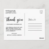 Carte Postale Couple de mariage Moderne Script Amour et Merci (Dos)