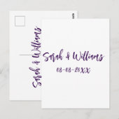 Carte Postale couple de mariages. Nom date violet simple mo mini (Devant / Derrière)
