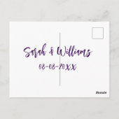Carte Postale couple de mariages. Nom date violet simple mo mini (Dos)