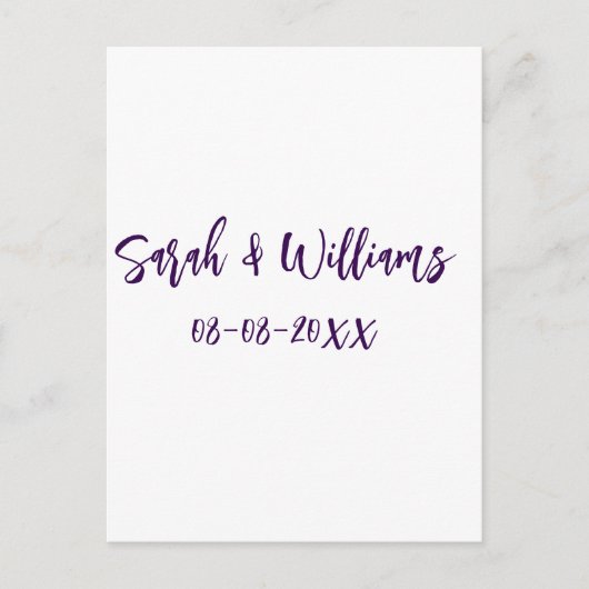 Carte Postale couple de mariages. Nom date violet simple mo mini (Devant)