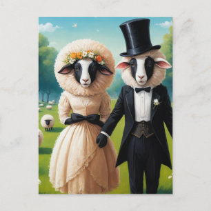 Carte Postale Couple de mouton adorable en Mariage