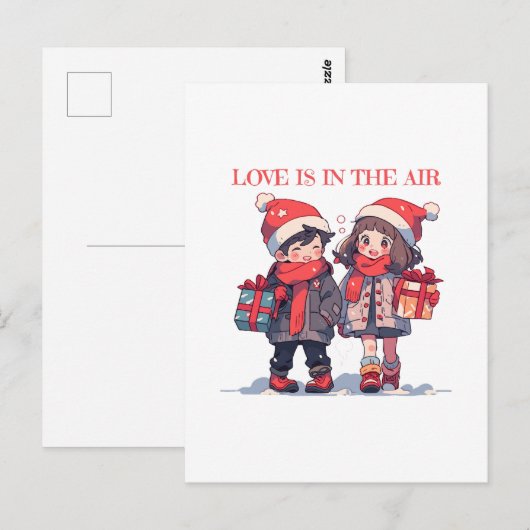 Carte Postale Couple de Noël - L'amour est dans l'air (Devant / Derrière)