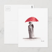 Carte Postale Couple de parapluie rouge (Devant / Derrière)
