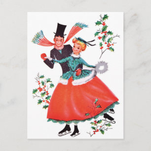 Carte Postale Couple de patineurs à Noël