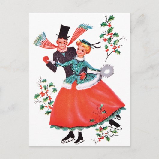 Carte Postale Couple de patineurs à Noël (Devant)