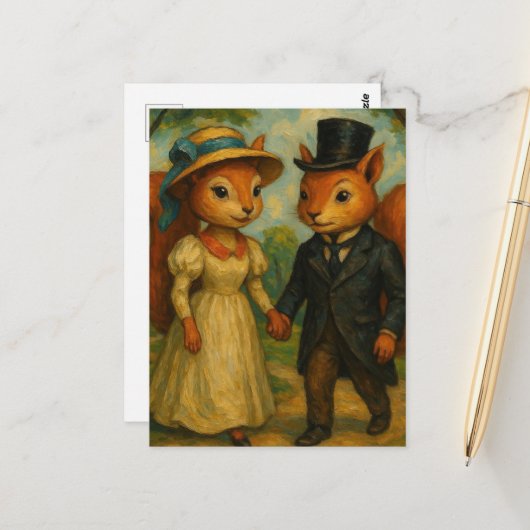 Carte Postale Couple de petits écureuils adorables (Devant/Arrière en situation)