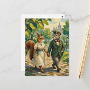 Carte Postale Couple de petits écureuils adorables dans le parc