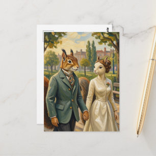 Carte Postale Couple de petits écureuils se promènent dans le pa