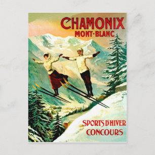 Carte Postale Couple de skieurs dans la montagne Mont Blanc, Fra