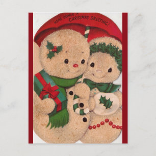 Carte Postale Couple de Snowman Vintage des années 1940