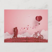 Couple découpé en papier Montgolfière Rouge Vélo