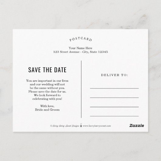 Carte Postale Couple Douce COULEUR ÉDITABLE Enregistrer La Date  (Dos)