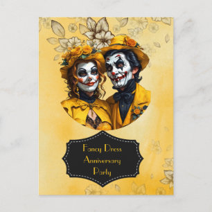 Carte Postale Couple en tenue fantaisie jaune caricature Anniver