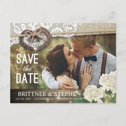 Carte Postale Couple Horseshoe Hydrangea Mariage Date de sauvega (Devant)