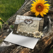 Carte Postale Couple Horseshoe Mariage de tournesol en bois Date