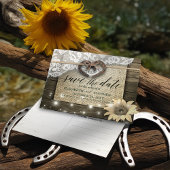 Carte Postale Couple Horseshoe Mariage de tournesol en bois Date