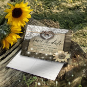 Carte Postale Couple Horseshoe Mariage de tournesol en bois Date