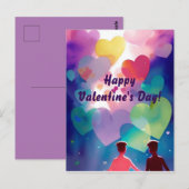 Carte Postale Couple interracial queer amoureux des coeurs (Devant / Derrière)