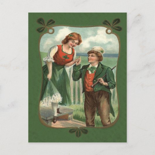 Carte Postale Couple irlandais Shillelagh Shamrock (Devant)