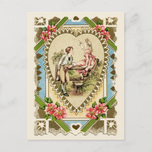 Carte Postale Couple Mignon dans un Cadre en Forme de Coeur Repr