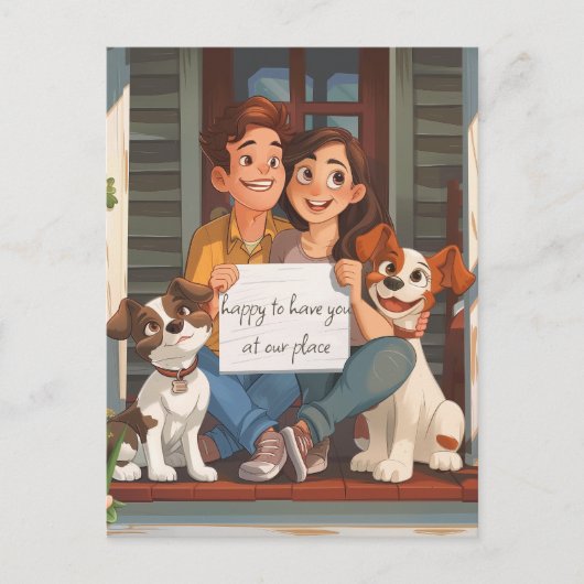 Carte Postale Couple mignonne et chiots (Devant)