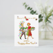 Carte Postale Couple Noël vintage Joyeux Noël (Debout devant)