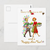 Carte Postale Couple Noël vintage Joyeux Noël (Devant / Derrière)